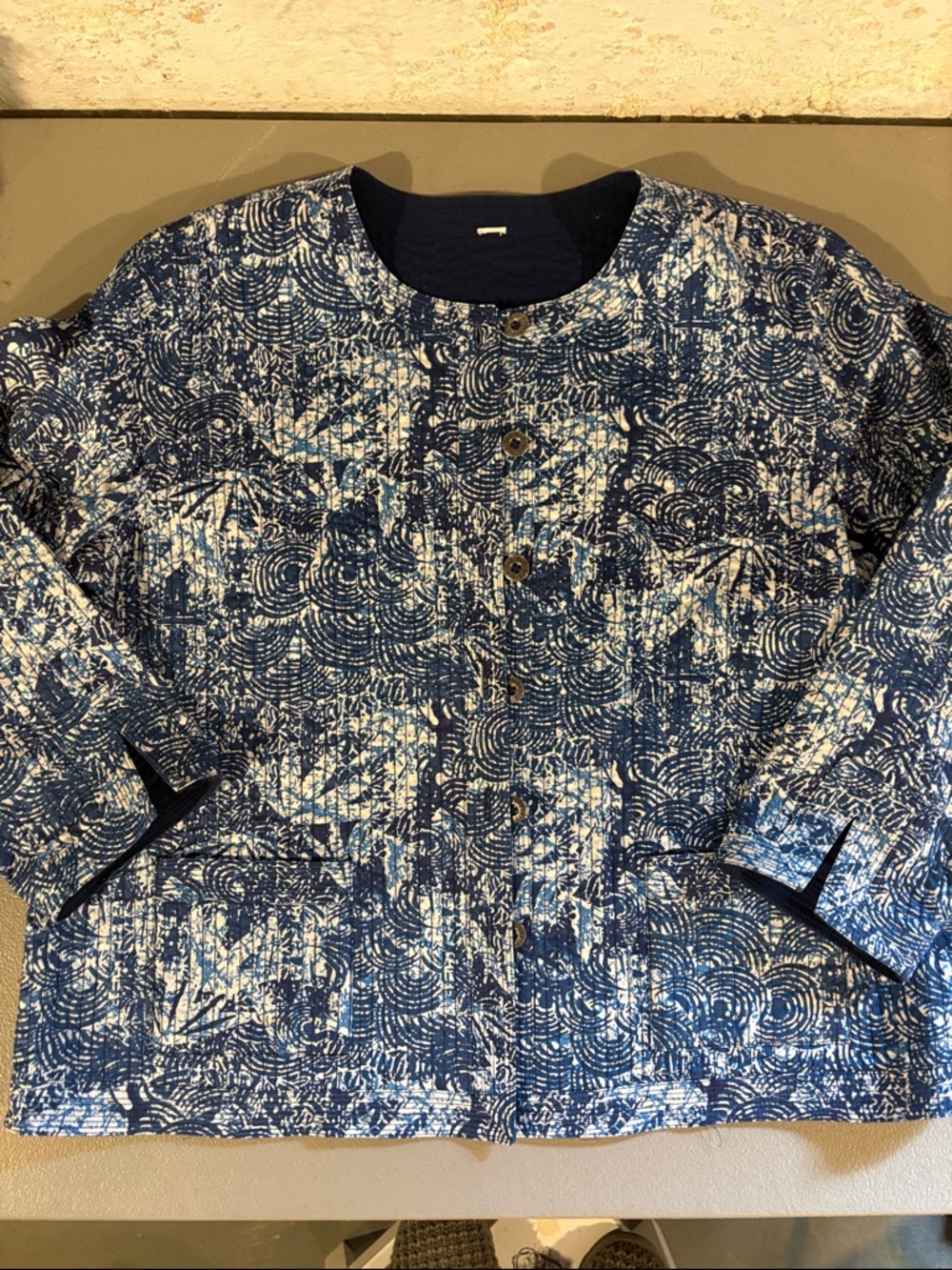 Blue & White Printed Button-Up Jacket